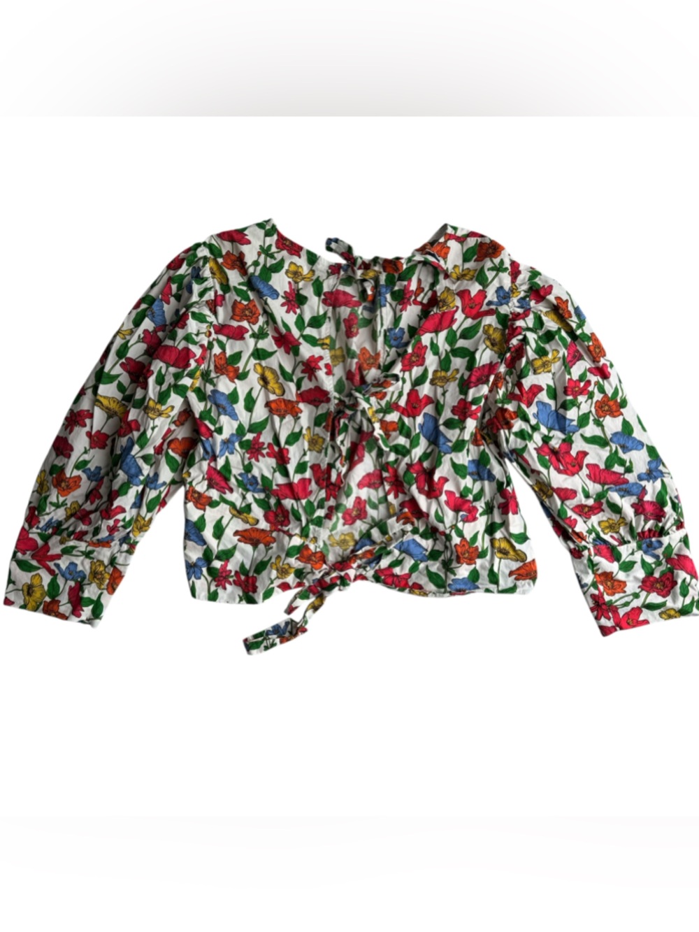 ZARA Basic Tie-Back Floral Puff Sleeve Top XL - Picture 6 of 9